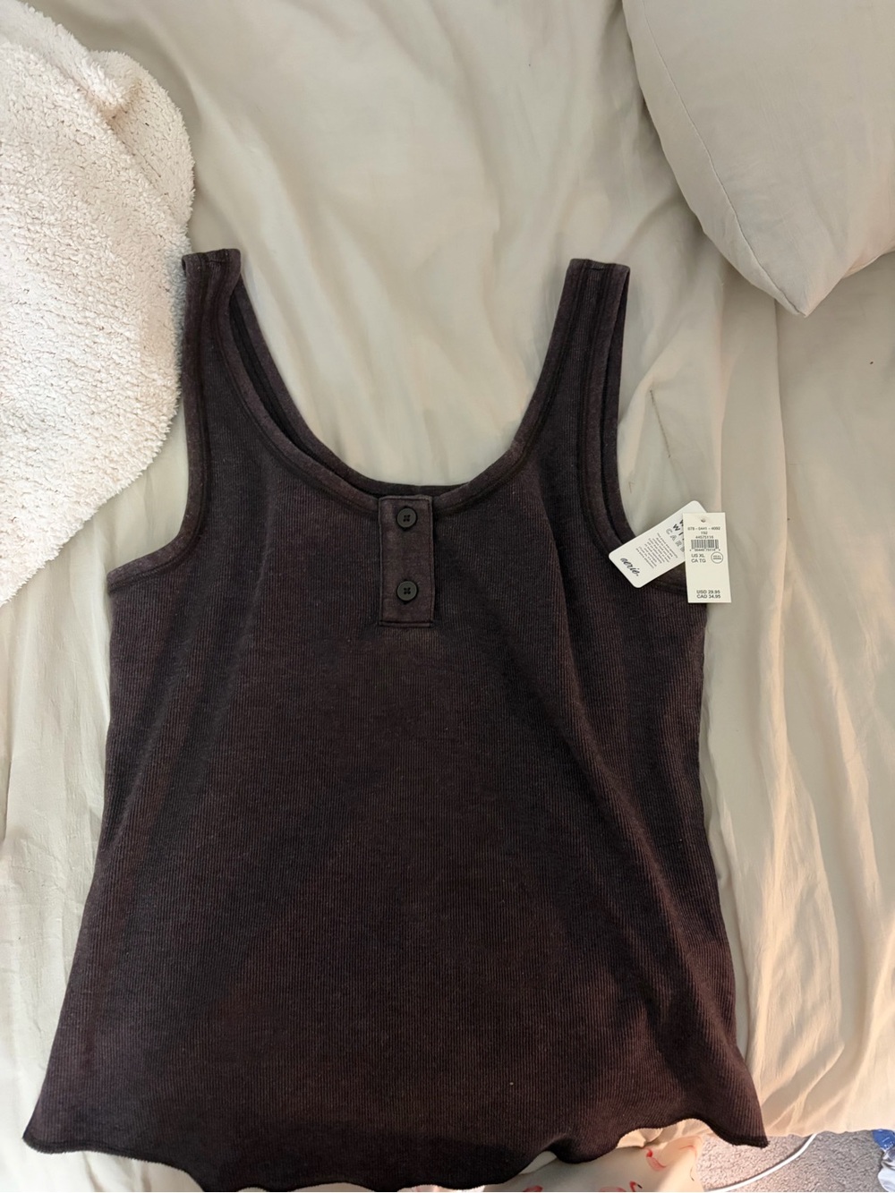 aerie Brown Ribbed Henley Tank